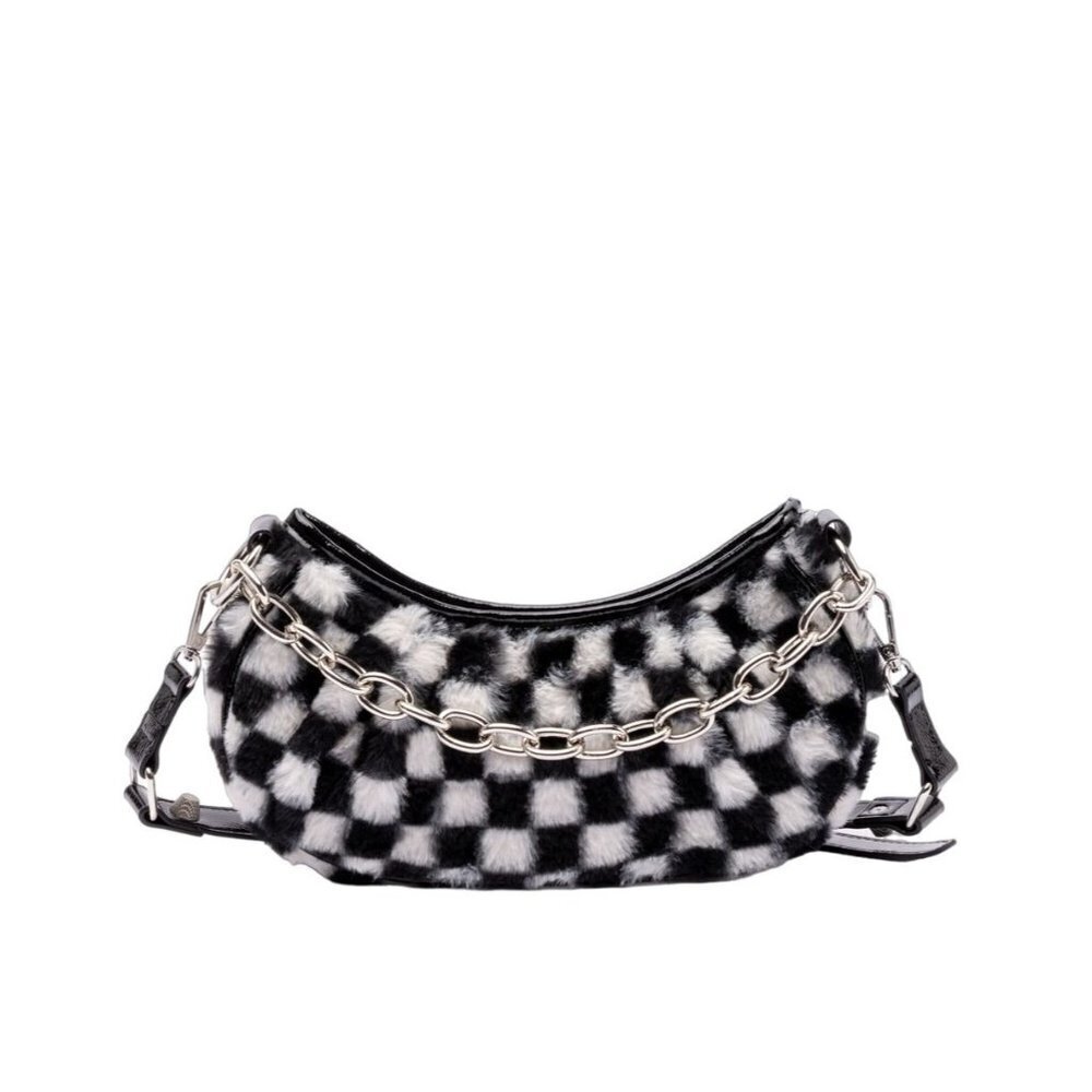 Skinnydip London Devyn Fluff Crossbody Shoulder Bag Black White NEW